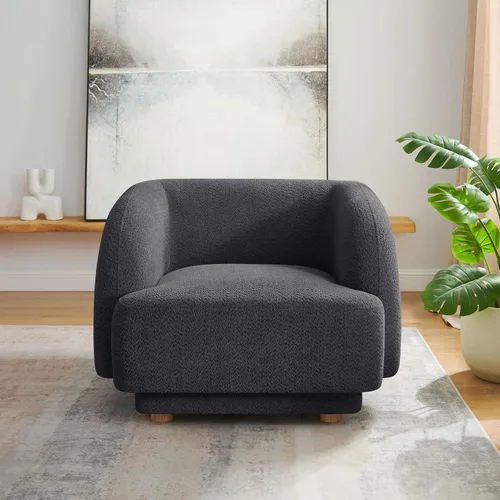 Vista 9 de VANOMi Silla de sala de estar de gran tamaño, sillas de barril modernas y cómodas, sillón individual con patas de madera, sillón tapizado