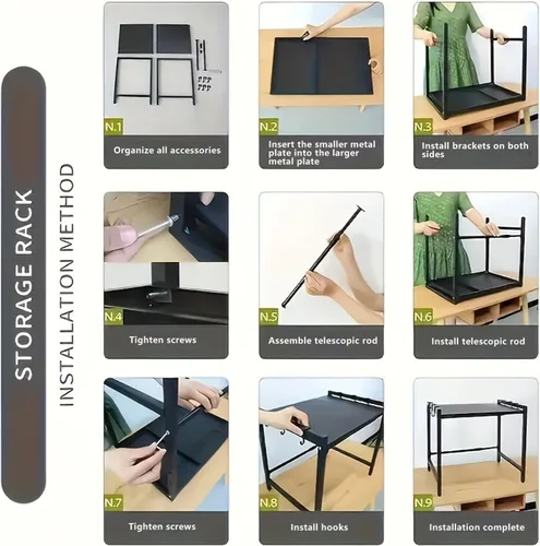 Vista 8 de Soporte de microondas para encimera, estante de microondas resistente con soporte para tablas de cortar, estante para cuchillos y soporte