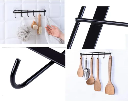 Vista 9 de Paquete de 2 ganchos de pared para colgar abrigos, sombreros, estante negro con 6 ganchos para tazas de café y tazas, soporte para llaves, soporte