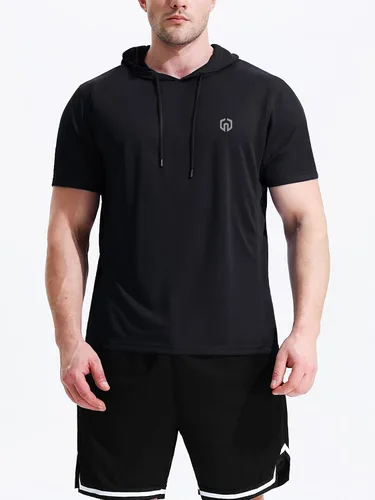 Vista 4 de NELEUS Paquete de 3 camisas de correr para hombre, camisetas atléticas de malla con capucha