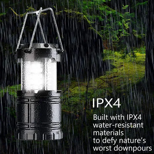 Vista 3 de Linterna de campamento, paquete de 4 luces LED de campamento ajustables de brillo, plegable, IPX4, impermeable, para cortes de energía, emergencia