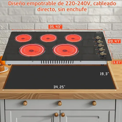 Vista 7 de Estufa eléctrica 34,25 pulgadas 5 quemadores 8400W de alta 5 quemadores 36 pulgadas