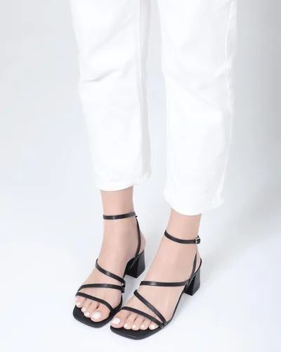 Vista 3 de Shoe'N Tale Tacones de tiras para mujer, tacón bajo y grueso, zapatos de vestir con puntera abierta y correa al tobillo sandalias de tacón