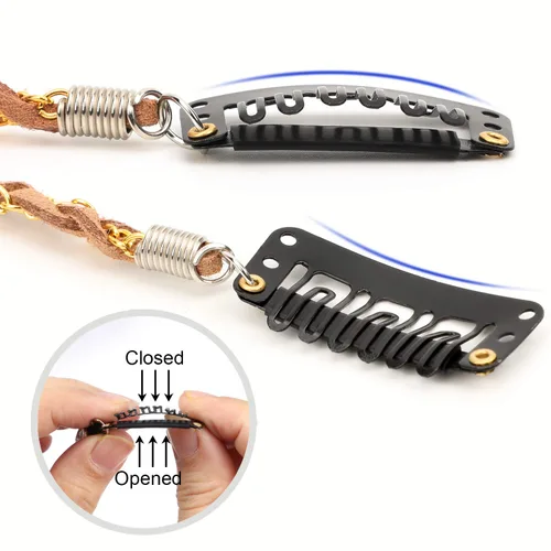 Vista 5 de MWOOT 6 extensiones de pelo de plumas con clip, extensión de plumas hecha a mano, accesorios para el cabello de disfraz de Halloween para mujer