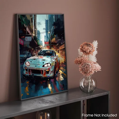 Vista 8 de Inspirational Wall Art Co. - Crafty Póster Toyota Supra 1994 - Póster de coche para habitación de niños - Decoración de pared del automóvil