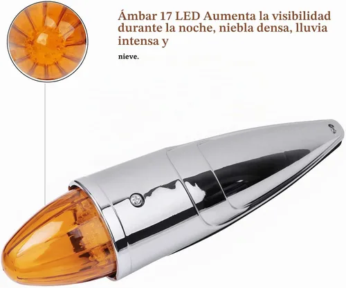 Vista 2 de NPAUTO 5 luces marcadoras de cabina de torpedo ámbar, cromadas, 17 luces LED para techo de camión, luces de circulación compatibles con Peterbilt