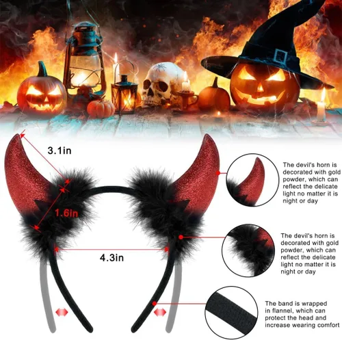 Vista 3 de Diadema de cuernos de diablo, accesorio para disfraz de Halloween, disfraz de disfraces, diadema para cosplay