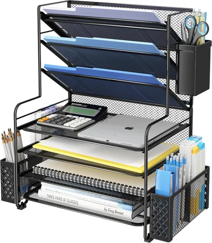 Vista 14 de Simple Trending Organizador de archivos de escritorio de 8 niveles, 1 paquete de bandeja de cartas, organizador de papel, accesorios de escritorio