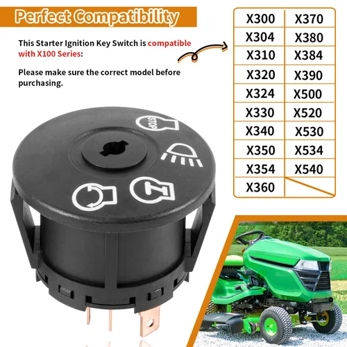 Vista 3 de Interruptor de encendido de arranque con 2 llaves para tractor X100 Series X300 X304 X310 X320 X324 X330 X340 X350 X354 X360 X370 X380 X384 X390