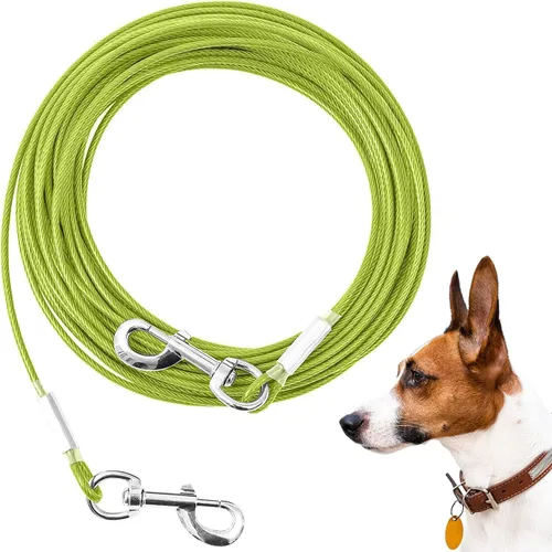 Vista 8 de Cable de Amarre para Perros, 10/20/30/50/100 Pies, Correas para Perros a Prueba de Mordidas para el Patio, Cable de Amarre Resistente para Perros