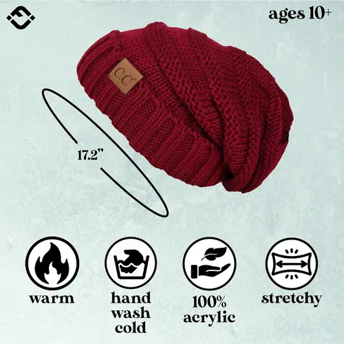 Vista 119 de Funky Junque Gorro de moda de punto trenzado de talla extragrande, grueso, abrigado, suave y holgado