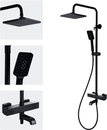 Vista 8 de Sistema de ducha termostático negro mate, montaje en pared, válvula de ducha termostática de latón de triple función, con cabezal de ducha de 8