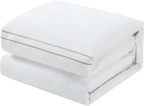 Vista 6 de Chic Home Santorini - Juego de edredón de algodón de 4 piezas, color blanco sólido con borde bordado de doble raya, ropa de cama de la colección