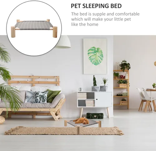 Vista 8 de INOOMP Raised Dog Bed with Wooden Rack Portable Outdoor Pet Bed Detachable Washable Cover for Small Dogs and Cats Four-Season Use