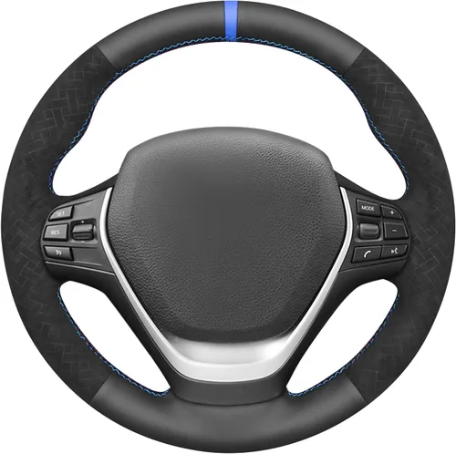 Vista 5 de MEWANT Envoltura de volante de ante negro cosida a mano para BMW 2Series F22 F23 F30 F34 F32 F33 F36 Cubierta de volante DIY