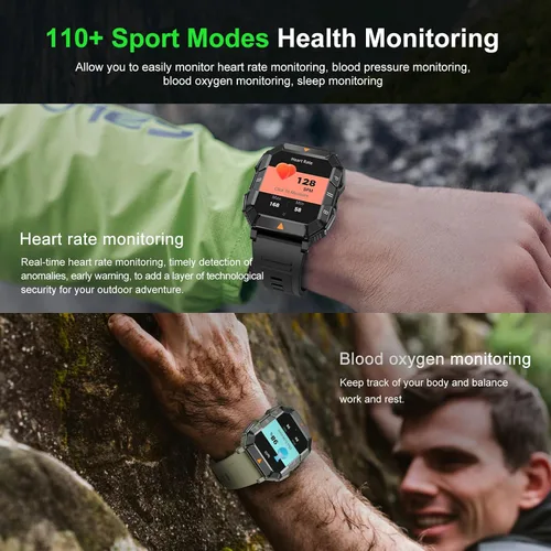 Vista 5 de Reloj inteligente militar para hombre (respuesta/hacer llamada) con linterna para Android y iPhone, rastreador de actividad física impermeable