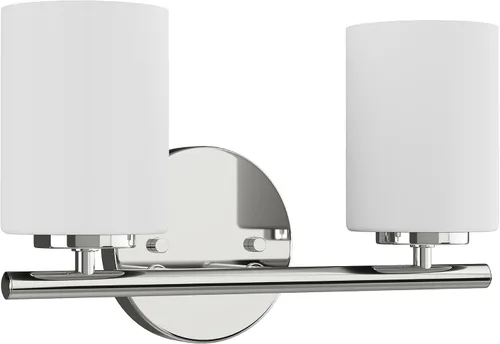Vista 45 de Progress Lighting Lámpara moderna de tocador de baño de cristal blanco grabado con 4 luces, colección Replay, níquel cepillado (P2160-09)