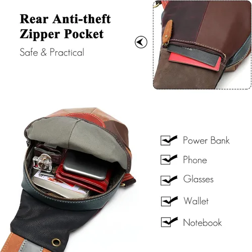 Vista 5 de FANDARE Mochila bandolera de cuero genuino de retazos para mujer, bolsa cruzada para mujer