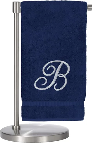 Vista 114 de Script R - Toalla de baño con monograma, regalo personalizado, 27 x 54 pulgadas, juego de 1 toalla bordada con texto dorado, 100% algodón turco Navy
