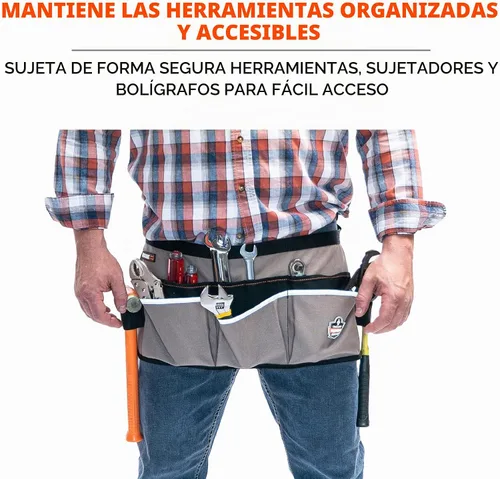 Vista 6 de Ergodyne Arsenal 5706 Delantal de cintura de lona con 13 bolsillos para herramientas, gris