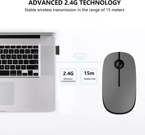 Vista 4 de VssoPlor Ratón inalámbrico, 2.4G Slim Portable Computer Ratones con Nano Receptor para Notebook, PC, Laptop, Computadora - Negro Gris + Negro Vino