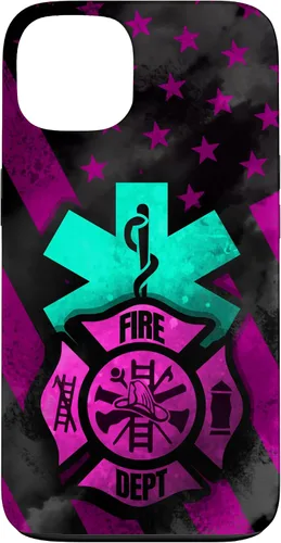 Vista 7 de EMT EMS Firefighter Pink Turquoise Fire Rescue American Flag Case for iPhone 16