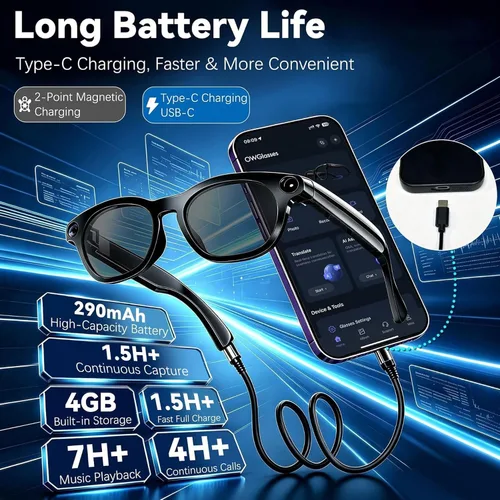 Vista 7 de Gafas inteligentes AI con cámara 8MP HD para hombres y mujeres, gafas
