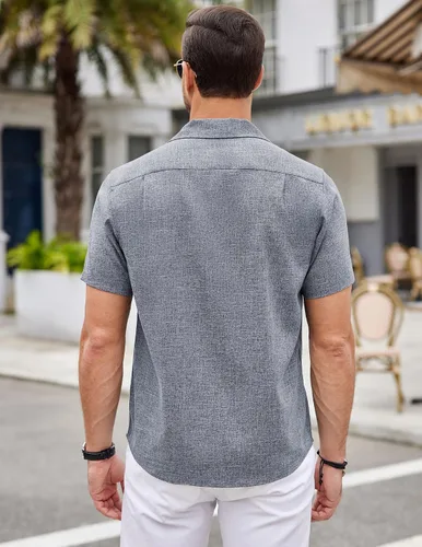 Vista 3 de COOFANDY Men Linen Shirts Beach Cuban Collar Shirts Summer Wedding Shirts Vacation Holiday