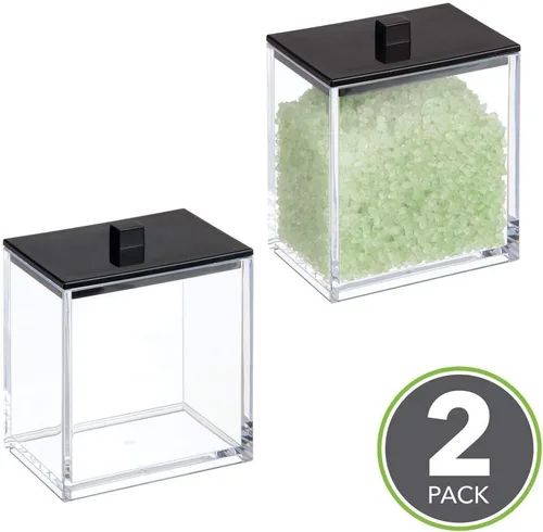 Vista 2 de MDesign Moderna encimera cuadrada de tocador de baño tarro recipiente organizador para hisopos de algodón, bolas de algodón, esponjas