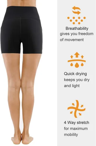 Vista 6 de THE GYM PEOPLE - Pantalones cortos de yoga para mujer, con cintura alta, control de abdomen y bolsillos profundos, para gimnasia, entrenamiento
