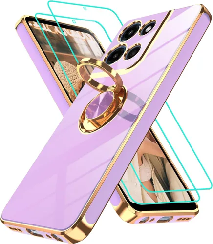 Vista 190 de Funda para Motorola Moto G 5G 2024: Funda Moto G Play 5G 2024 con 2 piezas de protectores de pantalla, soporte de anillo de rotación de 360°