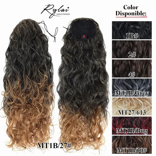 Vista 5 de Extensiones de cabello ombré 1B/27, cola de caballo para mujeres negras, extensiones de cola de caballo largas onduladas con cordón, extensiones