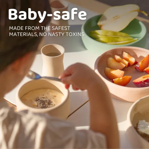 Vista 5 de APLAINR Tazón de silicona para bebés, niños pequeños y niños, 9 onzas líquidas, Blue Hour Sin succión, antideslizante, pesado, profundo, apto