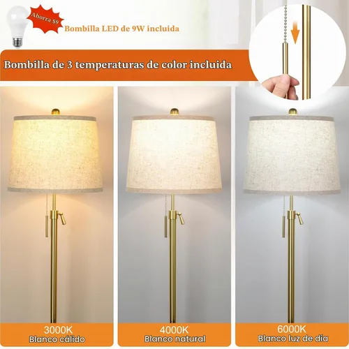 Vista 3 de Lámpara de pie dorada para sala de estar 55-65" lámpara de pie ajustable moderna de latón con cadena de tracción, lámpara de poste alta con pantalla