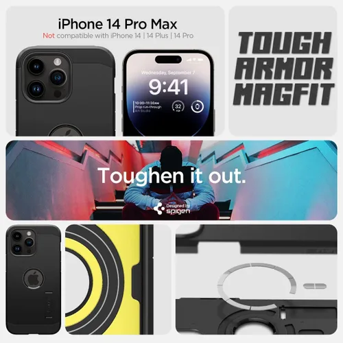 Vista 2 de Spigen Tough Armor MagFit - Funda diseñada para iPhone 14 Pro Max (2022) [Kickstand] [protección de grado militar] compatible con MagFit, compatible
