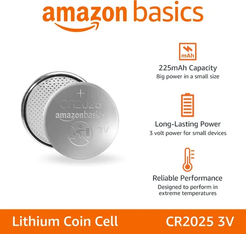 Vista 2 de Amazon Basics Paquete de 2 pilas de litio CR2025, 3 voltios, potencia de larga duración, sin mercurio