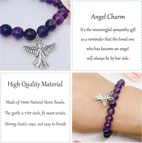 Vista 3 de DAPUBO Sympathy Gift for Loss of Loved Ones, Grief Gifts for Women, Natural Stone Healing Amethyst Remembrance Bracelet, Memorial Bereavement