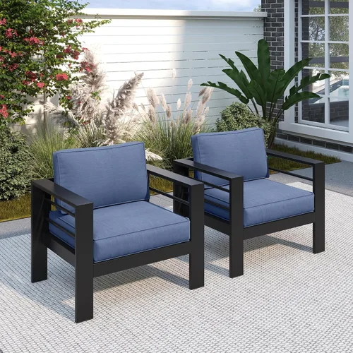 Vista 42 de Solaste Sofá de aluminio para patio con mesa auxiliar, juego de 3 muebles de patio con cojines, sofá de exterior para todo tipo de clima