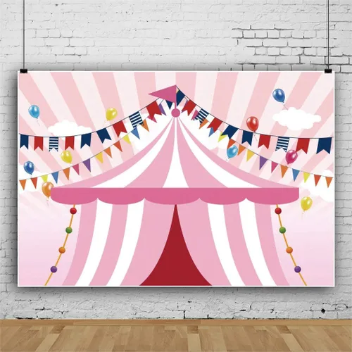 Vista 3 de Yeele Tiendas de campaña de circo rosa de 10 x 6.5 pies, telón de fondo para fiesta temática de carnaval, carrusel de fondo, fotografía, niña