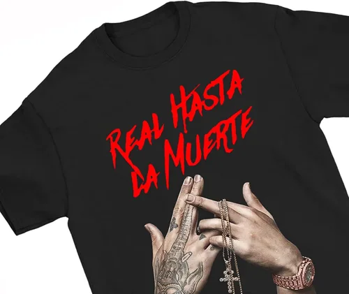 Vista 2 de Anuel AA Real Hasta La Muerte - Camiseta de moda para hombre color negro