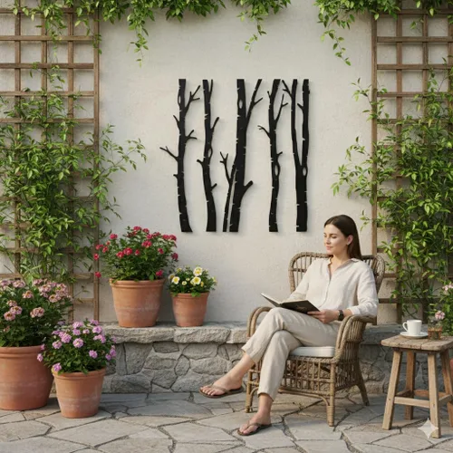 Vista 3 de DEKADRON Arte de pared de metal, letrero de 5 árboles, decoración de árbol de metal, para colgar en la pared, decoración del hogar y sala de estar