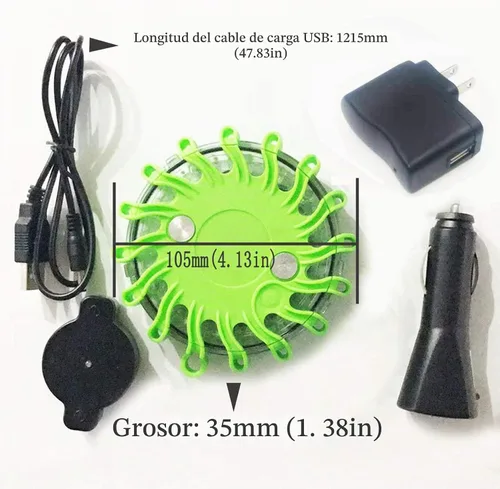 Vista 3 de Baliza Luminosa de Seguridad Recargable para Coche de 16 LED de Samso, LED de Aviso Intermitente, Estroboscópica, para Emergencias, Magnética
