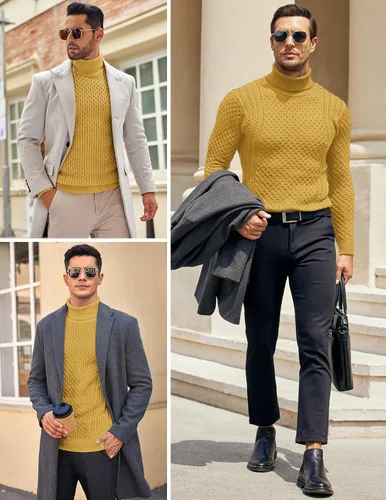 Vista 2 de COOFANDY Men's Slim Fit Turtleneck Sweater Casual Knitted Twisted Pullover Solid Sweaters
