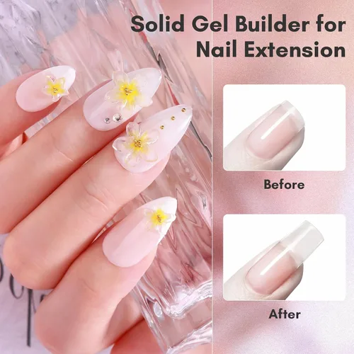 Vista 6 de Makartt Arte de uñas de gel 3D: 4 en 1 constructor de gel sólido transparente para extensión, pegamento de uñas UV para uñas acrílicas, diamantes