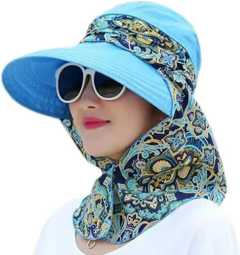 Vista 8 de Sombrero de sol plegable multifuncional con protección solar UPF 50+ para mujer, impermeable, transpirable, cuello facial