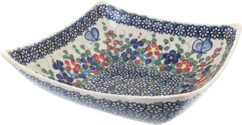 Vista 10 de Blue Rose Polish Pottery – Plato cuadrado Atlantis amarillo – 8 x 8 pulgadas – Hermoso cuenco para servir para ocasiones especiales, cenas o comidas