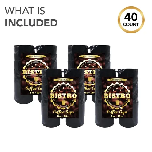 Vista 5 de Party Essentials Bistro - Taza de café de plástico duro con asa, 40 unidades, 8 onzas, color negro