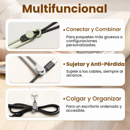 Vista 4 de 10 bridas de silicona reutilizables, organizador de cables de datos, organizador de cables para oficina, multiusos, organizador de cables