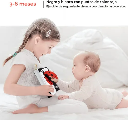 Vista 3 de beiens - Libros suaves para bebés, en blanco y negro, alto contraste, tela no tóxica, tacto y sensación de tela arrugada, juguetes de estimulación