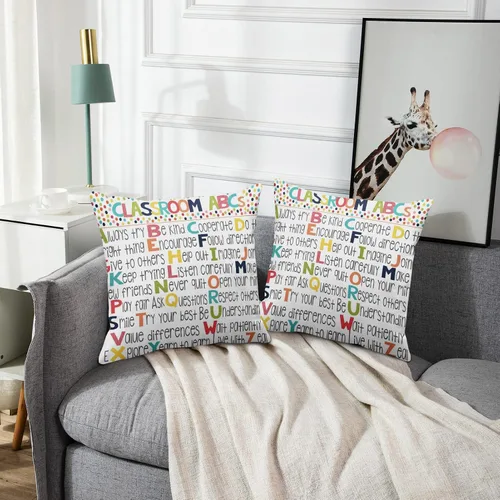 Vista 6 de Juego de 2 fundas de almohada de lino para aula, fundas de almohada decorativas de educación ABC, fundas de almohada decorativas para decoración